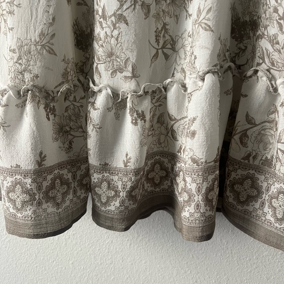 Blu Pepper Cream Midi Dress with Brown Floral Print and Puff Sleeves, Size M - Picture 6 of 7